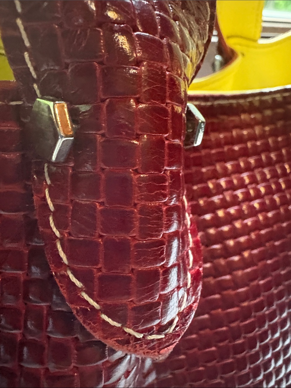 Cecchi E Cecchi Italy Woven Leather Tote Handbag Burgundy Made in Italy - Picture 10 of 11